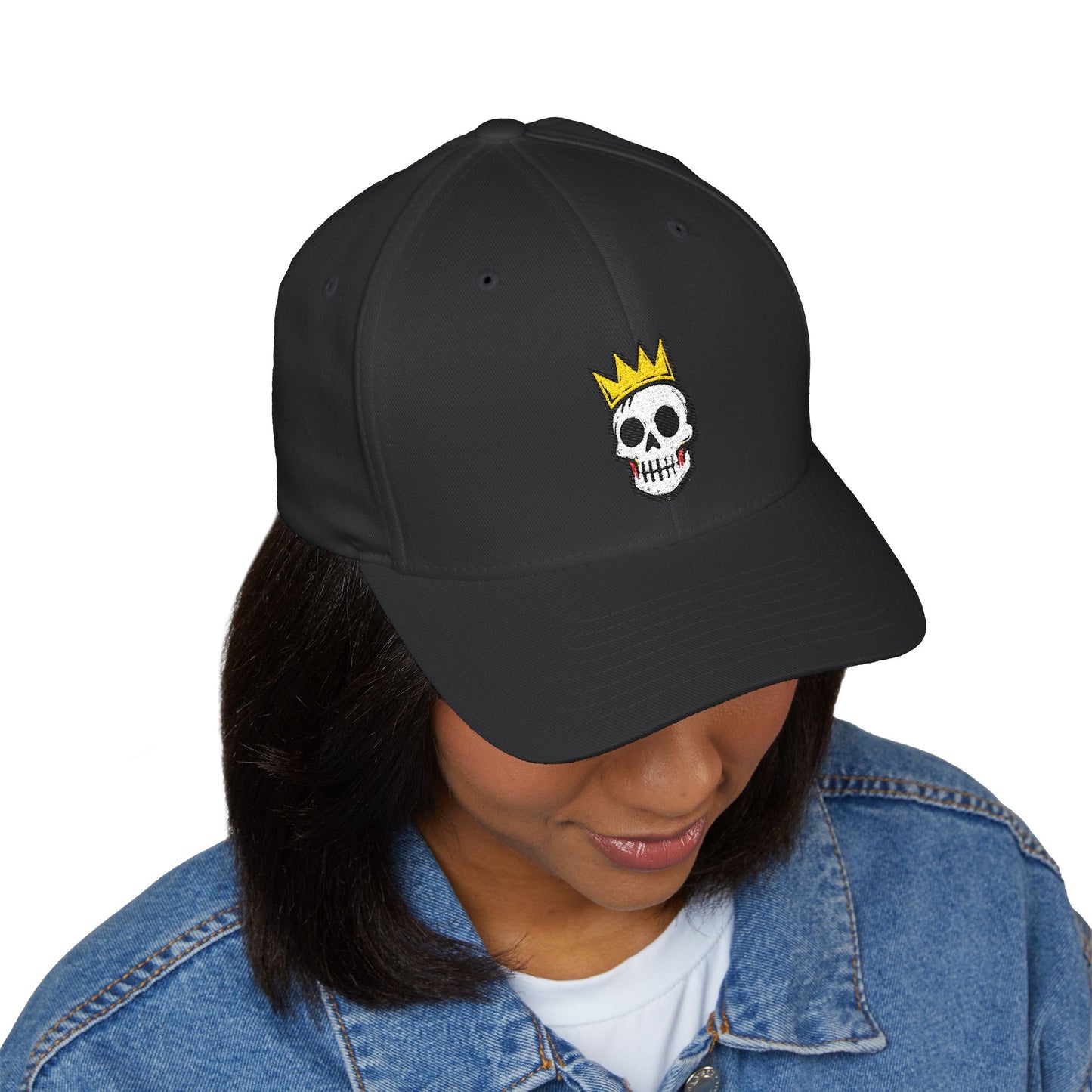 Crowned Skull Embroidered Cap | Structured Closed-Back Hat