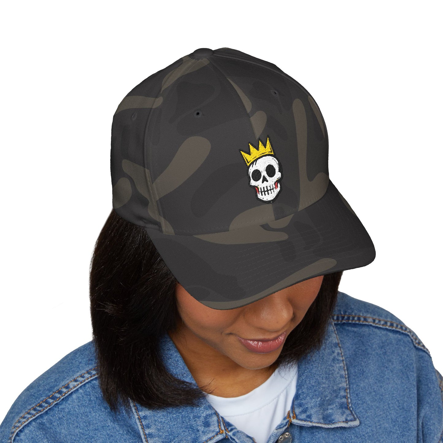 Crowned Skull Embroidered Cap | Structured Closed-Back Hat